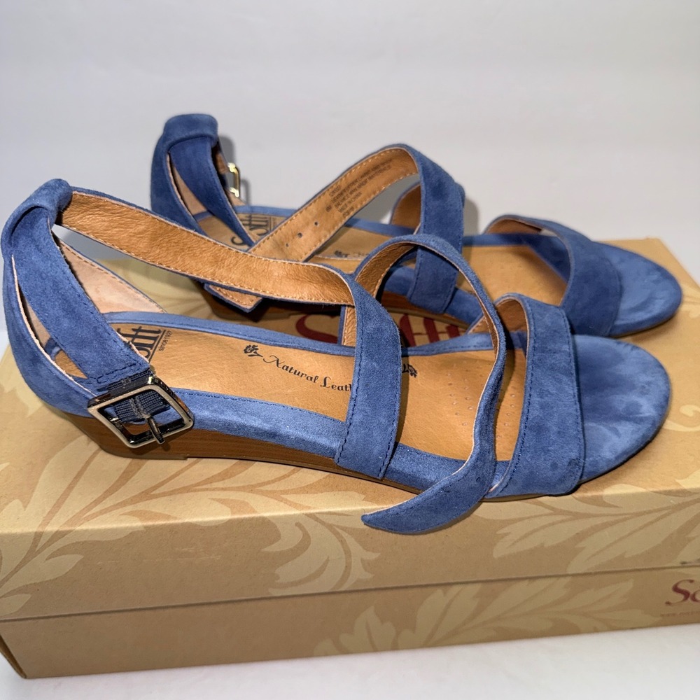 Sofft Innis Denim Blue‎ Suede Strappy Wedge Sandals 1290027 Womens US 6 EU 37 - Picture 10 of 10